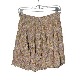 Cynthia Rowley Tiered Floral Skirt Flared Size Large Ruching Ditsy Pink Yellow